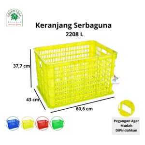 CONTAINER BOX GREEN LEAF 2208 L (LUBANG) | KERANJANG PLASTIK INDUSTRI, UKURAN 60,6 x 43 x 37,7 CM
