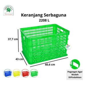 CONTAINER BOX GREEN LEAF 2208 L (LUBANG) | KERANJANG PLASTIK INDUSTRI, UKURAN 60,6 x 43 x 37,7 CM