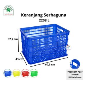 CONTAINER BOX GREEN LEAF 2208 L (LUBANG) | KERANJANG PLASTIK INDUSTRI, UKURAN 60,6 x 43 x 37,7 CM