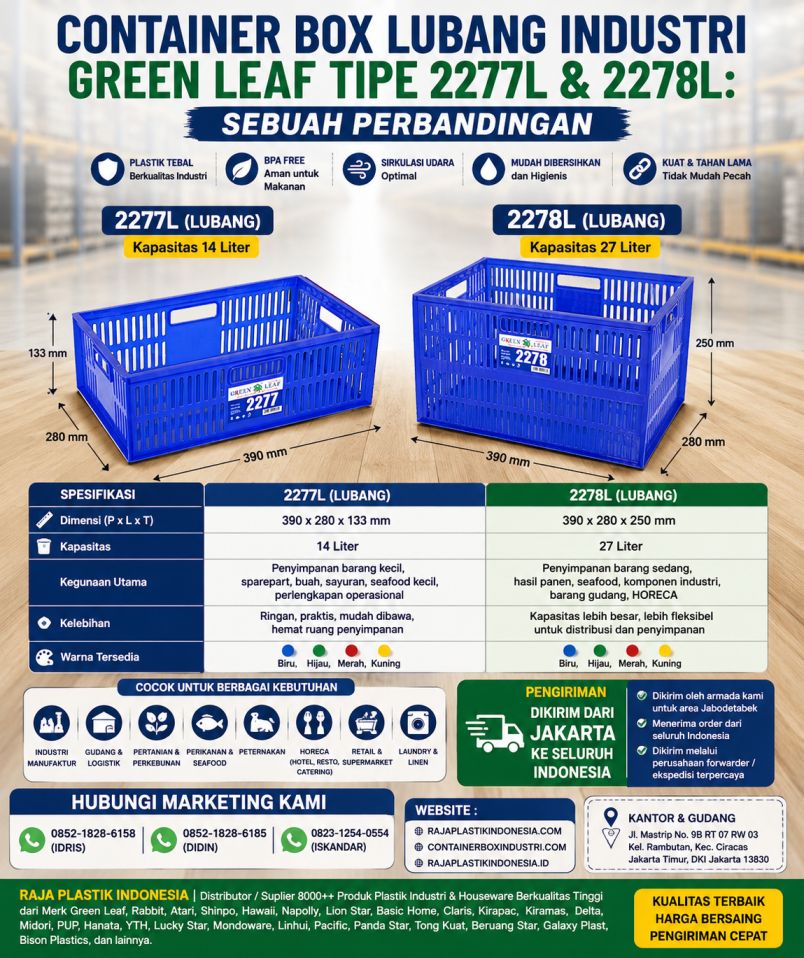 CONTAINER BOX LUBANG INDUSTRI GREEN LEAF TIPE 2277L & 2278L